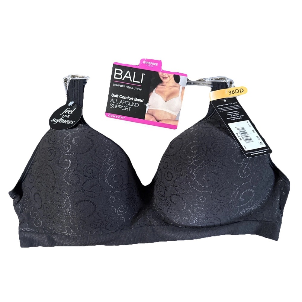 Bali Womens Comfort Revolution Wire Free Bra DF3463 Opaque Ultra-thin Black 36DD